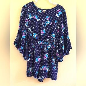 Blue Floral  Cotton Bell 3/4 Sleeves Romper Size XS , S
